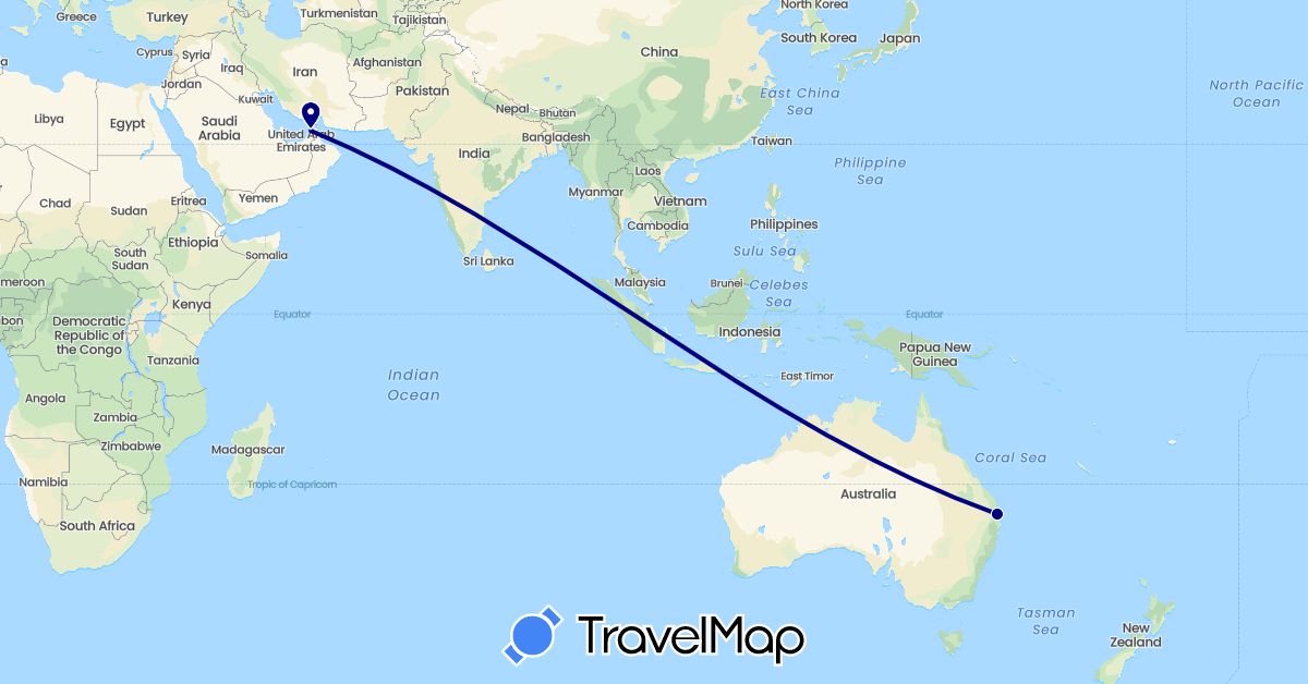 TravelMap itinerary: driving in United Arab Emirates, Australia (Asia, Oceania)